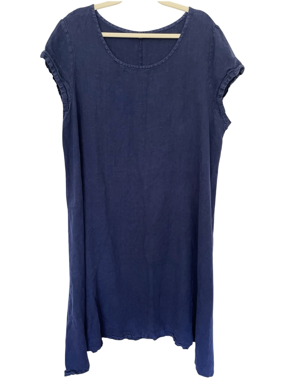 Brynn Walker Blue Linen Midi Dress‎ Lagenlook Loose Fit Shapeless Coastal Beachy